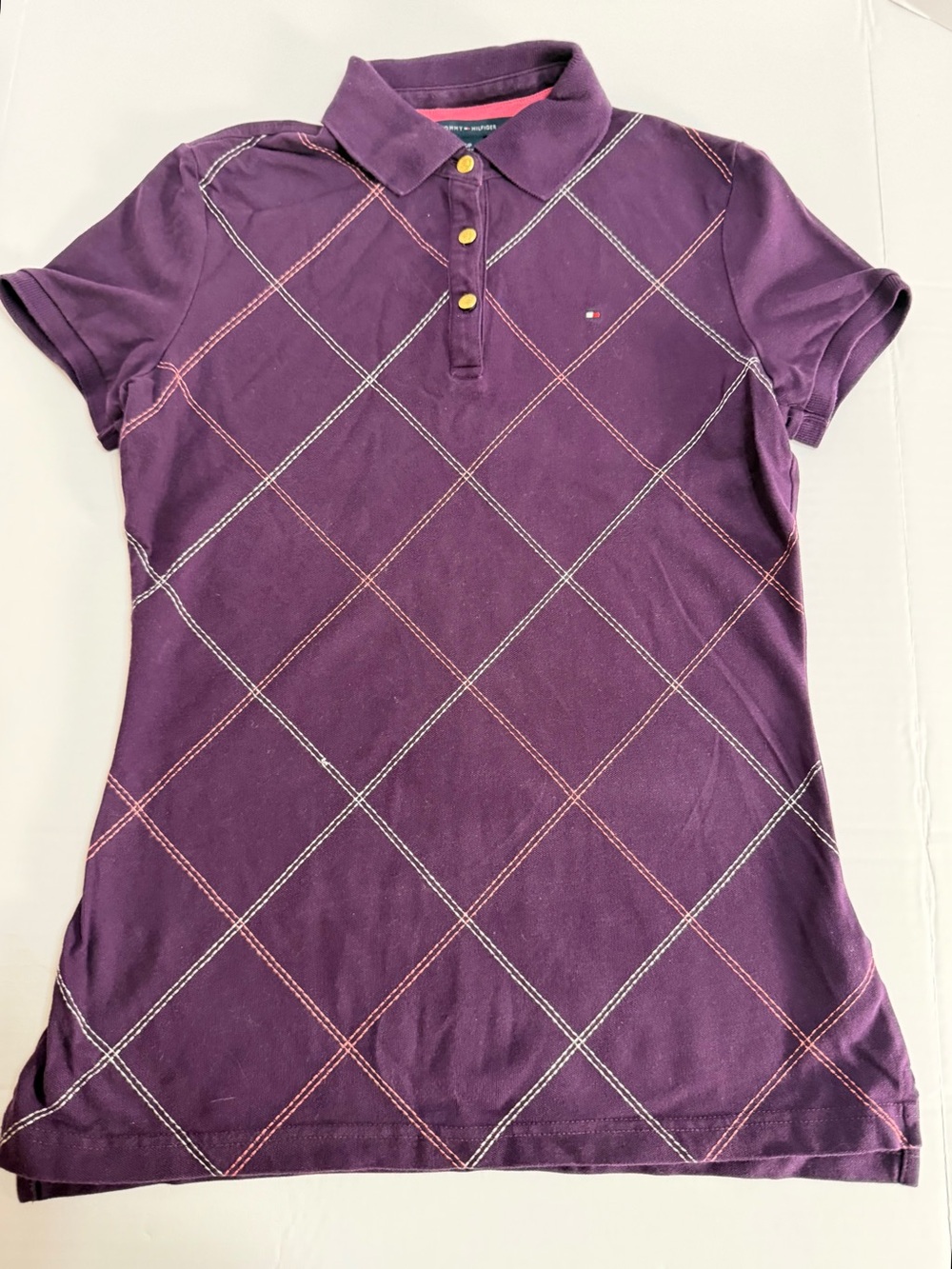 Tommy Hilfiger Purple Argyle Polo Top,S